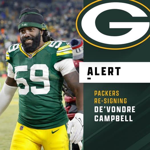 Packers Re-Sign LB De'Vondre Campbell to a Team-Friendly Deal👇